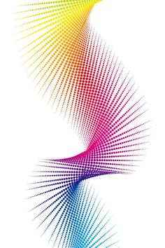 an abstract colorful background with lines and dots in the shape of a spiral, on a white