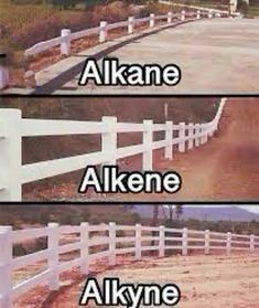 three different types of fences with the names alkene, alkene and alkyne