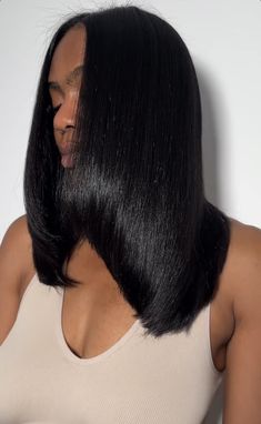 Black Silk Press Natural Hair, Jet Black Hair Black Women Natural, Jet Black Silk Press, Black Hair Silk Press, Best Hair Color Ideas, Color Ideas For Black Women, The Best Hair Color, Healthy Relaxed Hair, Wavy Hair Overnight