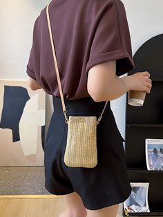 BirdinBag - Compact Stylish Woven Bag for Fashionable Outings Woven Bag, Bag Bag, Color Khaki, Straw Bag, Straw, Flowers, Pattern, Color