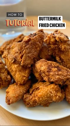 fried chicken on a plate with the title how to butterfly buttermilk fried chicken