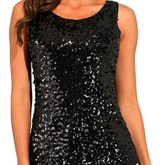 This Tank Is Perfect To Wear By Itself Or Under A Blazer Or Sweater. Sequin Cover Over The Front Of The Top, Back Is Solid Stretch Knit Fabric Stretchy, Slim Fit, Sleeveless Sequin Tank Top Features Concave Shiny Sequins 100% Black Polyester, Soft Touch, No Snag Sequins, Hand Wash Recommended Fast Tracked 4 Day Shipping. Sparkly Sequin Top, Glam Art Deco, Womens Party Tops, 1st House, Park Ideas, Black Sequin Top, Sparkle Top, Sequin Tank Top, Vest Tops