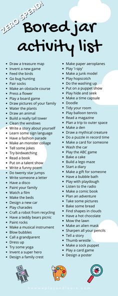 a poster with the words bored jar activity list