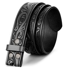 PRICES MAY VARY. UNIQUE CARVING PATTERNS: High quality mens western leather belt strap, exquisite oiledge craft, fit and comfort. Western-inspired leather belt without buckle featuring embossed pattern adds the perfect touch to any pair of jeans, pants. Cowboy cowgirl belts for men and women. SNAP ON WESTERN LEATHER BELTS: Embossed western belt leather strap fits through regular 1.5" wide belt loops on jeans. Snap system for interchanging buckles making it for anyone everyday use and different o Western Leather Belts, Western Leather Belt, Mens Belts Casual, Cowboy Belt Buckles, Belt Without Buckle, Cowgirl Belts, Nice Belts, Cowboy Belt, Western Belt Buckles