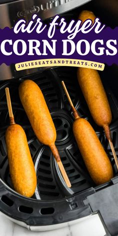 Out of Gameday menu ideas? These Air Fryer Corn Dogs are hot, juicy, and perfectly crispy! These homemade corn dogs make great football appetizers or an easy Superbowl recipe! Save this pin. Crunchy Cornbread, Fair Treats, Cooked Corn, Air Fryer Recipes Dessert, Small Air Fryer