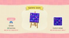 an animal crossing game screen with the text galaxy path on it's left side