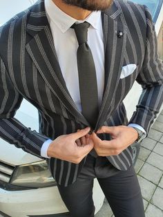 Richbaum Black Slim Fit Striped Blazer – BJN Pin Stripe Blazer Outfit, Stripe Blazer Outfit, Pin Stripe Blazer, Mens Blazer Black, Men Blazer, Black Suit Jacket, Code Black, Slim Fit Blazers, Cotton Blazer