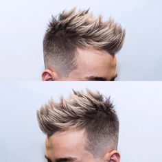 Taper fade with highlights Haircut With Highlights, Fade Men, Mens Toupee, Spiky Hair, Men Hair Color, Icy Blonde