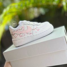 Exactly as shown in the pictures. Made in USA. Authentic Air Force 1 Sneakers. Fully Hand Painted. Applied Special Acrylic Paint for Shoes and Finisher for more Durability. Air Force Baby, Baby Jordan Shoes, Custom Baby Shoes, Baby Pink Shoes, Air Force 1 Sneakers, Painted Sneakers, Creative Shoes, Pink Cherry Blossom