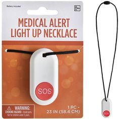 Nail every detail of their 100th Day of School outfit with this toy emergency necklace. It features a single SOS button that activates a flashing red light. Light-Up Medical Alert Button Necklace Prop product details:  31in drop length Rear snap closure Includes CR2032 battery Plastic and nylon 100th Day Of School Outfit, Life Alert, Medical Alert Necklace, 100 Day Celebration, Diy Balloon Decorations, Balloon Shop, Balloon Delivery, Button Necklace, Halloween Store