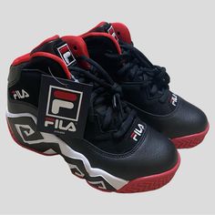 New Without Box Fila Mb Jamal Mashburn Kids Sneakers. Kids, Retro, Black Leather/Synthetic Upper, White Sole, Red Bottom, Red Lining, Lace Up, Cool Kids Kicks! A Shoe Designed For Basketball Player Jamal Mashburn. Casual Black Basketball Shoes With Elastic Laces, Black High-top Basketball Shoes With Elastic Laces, Black Sneakers With Laces For School, Black Basketball Shoes With Elastic Laces, Sporty Synthetic Basketball Shoes For School, Sporty Black Basketball Shoes For School, Casual Black Basketball Shoes For School, Casual Black School Basketball Shoes, Sneakers Kids