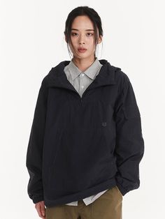 This is a casual and unique anorak jumper that are made out of high quality cotton and nylon blend fabric. With design detail of semi oversized silhouette and oversized kangaroo pocket on the front, you can style it for casual and trendy outfit. - Half zipper closure on the neckline- Semi oversized silhouette- Large kangaroo pocket on the front- Elastic cuffs Oversized Casual Windbreaker With Detachable Hood, Oversized Utility Windbreaker, Oversized Techwear Windbreaker With Drawstring Hood, Oversized Utility Windbreaker For Streetwear, Oversized Utility Windbreaker For Outdoor, Oversized Cotton Functional Outerwear, Oversized Cotton Outerwear, Urban Oversized Windbreaker For Workwear, Oversized Casual Nylon Parka