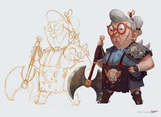 an old man with glasses holding a hammer and a teddy bear on the other side