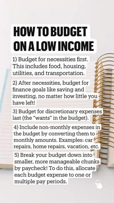 an open book with the title how to budget on a low - income