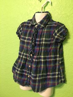 Ralph Lauren Blue Button Up Shirt Girls Short Sleeve 5. Condition is "Pre-owned". Shipped with USPS Parcel Select Ground. Blue School Tops With Button Closure, Ralph Lauren Blue Top With Buttons, Cute Blue Shirt With Button Closure, Plaid Button-up School Top, Ralph Lauren Plaid Button-up Top, Ralph Lauren Plaid Collared Tops, Ralph Lauren Collared Plaid Tops, Ralph Lauren Plaid Cotton Top, Blue Button Up Shirt