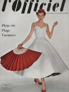 size: 12x9in Art Print: L'Officiel, June 1953 - Robe À Danser de Hubert de Givenchy en Shirting Empesé by Philippe Pottier : 50's Fashion, Givenchy Couture, Glamour Vintage, Fifties Fashion, Fashion 1950s, Fashion Cover, French Fashion Designers, Retro Mode, Vintage Couture