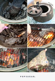 the process of cooking meat on an outdoor grill