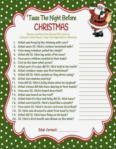 a printable christmas game with santa clause on the front and green polka dot background