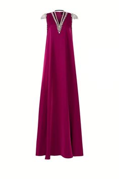 Caroline Trapezoid V-Neck Silk Floor Length Dress - MEAN BLVD Silk Floor Length Dress, Straight Gown, V Violet, Dress With Crystals, Crystal Embroidery, Knitwear Outfit, Happy Clothes, Violet Rose, Character Clothing