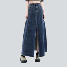 Elevate your trend game with our year-2000 inspired long denim skirt from the 2023 Autumn Collection! With its high-waisted silhouette and dark wash. this piece is the perfect embodiment of steady sophistication.Why You'll Fall In LoveA tribute to the vintage fashion era. this skirt is a harmonious blend of the Y2K style and today's fashion ethos. Its zipper and button closure ensures a perfect fit. while its polished finish adds a unique texture and depth to your look.Unmissable Highlights: Y2K Trendy Full-length Dark Wash Denim Skirt, Trendy Full Length Dark Wash Denim Skirt, Dark Wash Full Length Denim Skirt, Full Length Dark Wash Denim Skirt, Trendy Full-length Denim Blue Skirt, Trendy Full Length Denim Blue Denim Skirt, Fall Streetwear High-waisted Denim Skirt, High Waist Denim Skirt In Medium Wash For Streetwear, High-waisted Medium Wash Denim Skirt For Streetwear