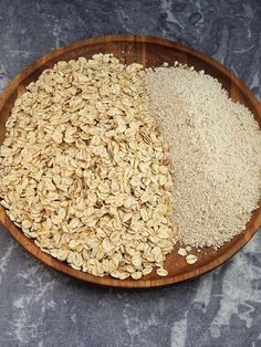 two different types of oats in a wooden bowl