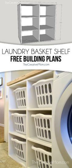 laundry basket shelf with free building plans for the front and side doors on each cabinet