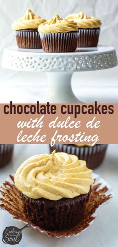 chocolate cupcakes with an orange frosting on top and the title reads, chocolate cupcakes with an orange frosting