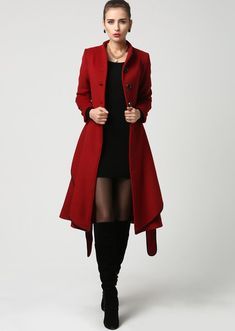 #RedOutfit #FashionInspo #StyleGoals #BoldAndBeautiful #OOTD #RedVibes #Fashionista #OutfitOfTheDay #ChicStyle #ConfidenceInColor Long Sweater Coat For Formal Occasions, Elegant Red Long Pea Coat, Elegant Long Red Pea Coat, Red Coat Outfit, Black Sambas, Peacoats, Elegante Casual, Casual Weekend, Pretty Clothes