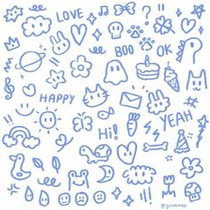 the blue doodles are all over the white background