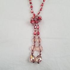 Tie Necklace, New And Beautiful Rose Colored Crystal Beads. Elegant Pink Beads As Gift, Elegant Pink Crystal Necklace For Party, Pink Beaded Crystal Necklaces With Round Beads, Elegant Pink Beaded Crystal Necklaces, Pink Single Strand Beaded Necklace For Gift, Elegant Pink Beads For Gift, Pink Beaded Crystal Necklaces, Elegant Pink Beaded Necklaces With Round Beads, Pink Long Beaded Chain Necklace