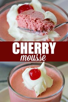 cherry mousse with whipped cream and cherries on top