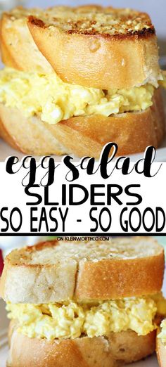 an egg salad sandwich on a plate with the words, eggs salad sandwiches so easy - so good