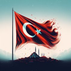 the flag of turkey flying in the wind