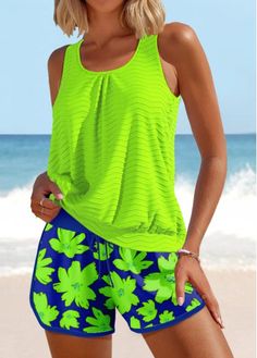 Color:Neon Green;Size:S;Size:M;Size:L;Size:XL;Size:XXL;Bra Style:Padded;Support:Wire Free;Pad Style:Removable;Strap Style:Unadjustable;Package Contents:1 X Top , 1 X Shorts;Occasion:Sport; Elegant Dresses Plus Size, Beach Bridesmaid Dresses, Summer Items, Trendy Swimsuits, Printed Tankini, Plaid Outfits, Vacation Wear, Green Floral Print, Bra Style