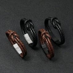 Men Knot Bracelet Braided Leather Black Brown Slide Magnetic Closure 9" Length Please Choose Your Desired Color When Purchasing Most Of Our Items May Just Disappear Because We Like To Move Our Items As Quickly As Possible So Everything Is Cross-Posted. We Will Ship This Item Out Via Usps 2-3 Day Mail With A Tracking Number For Confirmation We Ship Items Out Every Other Day So Expect A Quick Delivery! Please Feel Free To Ask Any Questions You May Have. We Answer Most Questions Instantly! Thank Yo Black Leather Bracelet With Stainless Steel Clasp For Business, Brown Leather Bracelet For Formal Occasions, Brown Leather Bracelet With Black Band, Black Rectangular Leather Strap Bracelet, Black Casual Leather Bracelet, Casual Black Leather Bracelet, Classic Black Leather Bracelet For Business, Brown Leather Rectangular Bracelet, Formal Black Leather Bracelets