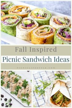 an image of some food that is in the middle of it and has text overlay reading fall inspired picnic sandwich ideas