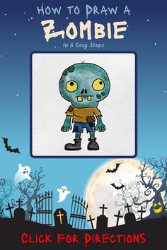 the cover for how to draw a zombie in 6 easy steps, with an image of a