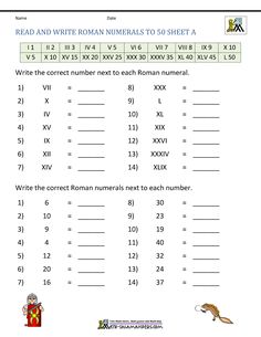 the worksheet for reading roman numerals and numbers to go with it