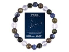 Looking for the perfect birthday or anniversary gift for the special Pisces person in your life? Look no further than this stunning Pisces zodiac bracelet with natural sodalite, kambaba jasper, clear quartz, and bloodstone crystals. EMPOWERING CRYSTAL FUSION: Each bracelet is meticulously crafted with a powerful combination of sodalite, kambaba jasper, clear quartz, and bloodstone crystals, chosen specifically to amplify the bold energy of Pisces. PERFECT FIT: With a comfortable 7.5-inch length Spiritual Bracelet With Round Beads For Birthday Gift, Spiritual Zodiac Sign Bracelet Gift, Spiritual Round Bracelets For Birthday Gift, Kambaba Jasper, Zodiac Bracelet, Birthday Bracelet, Bracelet Display, Zodiac Gifts, Handmade Beauty Products