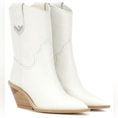 Fendi White Cowboy Boots Size 41 Worn A Few Times, In Very Good Condition Insole Measurement 10” Fashion Facts, Fendi Boots, Prairie Chic, White Cowboy Boots, Wooden Heels, Chic Vibes, Leather Cowboy Boots, Cowboy Boots Women, Fendi Shoes