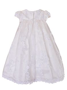 Presenting the Little Things Mean A Lot Baby Girls White Sash Lace Trim Kate Christening Gown, a stunning dress designed to make your little girl's special day even more memorable. This lovely baptism dress is crafted with care and features intricate lace embroidery that is sure to impress. Lovely Baptism dress with lace embroidery by Little Things Mean A Lot. The lace trimmed edge adds a touch of cuteness to the dress, making it perfect for any special occasion. The empire waist is adorned with a nice sash that features a bow, adding a touch of elegance to the gown. Available in sizes 3-24M, this christening gown is perfect for any little girl's baptism, dedication, or christening ceremony. Care Instructions: Dry clean only. Fitted Tulle Baptism Dress For Pageant, Elegant Organza Pageant Dress For Baptism, Princess Style Baptism Dress With Fitted Bodice, Fitted Princess Baptism Dress In Organza, Elegant Baptism Princess Dress With Fitted Bodice, Elegant Princess Dress For Baptism With Fitted Bodice, Elegant Princess Dress With Fitted Bodice For Baptism, White Princess Gown For Formal Occasions, Elegant Fitted Baptism Dress For Pageant