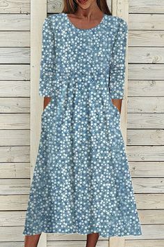 Loose Casual Disty Floral Crew Neck Long sleeve Maxi Dress Summer Dress Floral, Streetwear Mode, Date Dresses, Printed Summer Dresses, Trends 2023, 2024 Trends, Tonga, Vestido Casual, Maxi Dresses Casual