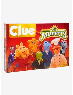 the muppets clue board game is shown in front of a white background with an orange box