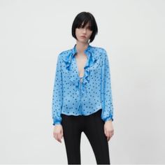 Just Tried On/ Perfect Conditions Polka Dot Blouse For Office In Fall, Chic Polka Dot Blouse For Workwear, Polka Dot Ruffle Blouse For Work, Polka Dot Ruffled Blouse For Work, Chic Polka Dot Tops For Work, Chic Polka Dot Tops For Office, Chic Polka Dot Swiss Dot Tops, Chic Swiss Dot Polka Dot Tops, Spring Polka Dot Swiss Dot Blouse