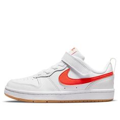 (PS) Nike Court Borough Low 2 'White Orange' BQ5451-114 (SNKR/Skate/Light/Casual/Velcro/Low Top/Non-Slip/Shock-absorbing) Nike Court Borough Low 2, Nike Court Borough Low, Nike Court Borough, Low Top, Nike, Orange, Sneakers, White