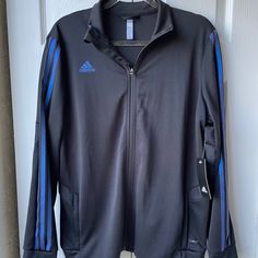 Adidas Ladies Sport Jacket, Size Xl, New Adidas Long Sleeve Winter Track Jacket, Adidas Winter Track Jacket Long Sleeve, Adidas Long Sleeve Track Jacket With Pockets, Adidas Black Track Jacket For Winter, Adidas Black Sports Outerwear, Casual Black Adidas Outerwear, Adidas Super, Hoodie Jacket Women, Adidas Activewear