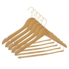 wooden clothes hangers on white background with clippings for each individual to wear