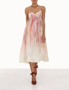 ZIMMERMANN Dancer Empire Waist Dress - We Select Dresses Cocktail Dress Style, Latest Designer Dresses, Flowy Midi Dress, Designer Midi Dresses, Formal Cocktail Dress, Dress Silk, Empire Waist Dress, Formal Style