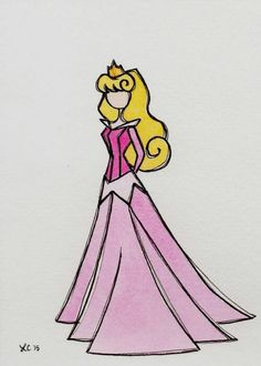 a drawing of a princess in a pink dress