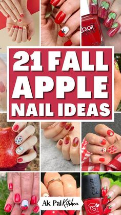 Apple Nails, Fun Nail Designs, Chalkboard Nails, Acrylic Nail Ideas, Thanksgiving Nail Designs, Pumpkin Nails, Cute Nails For Fall, Fall Apples, Thanksgiving Nails